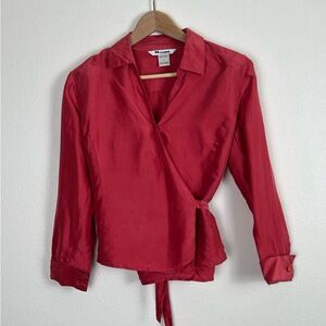Nygard‎ Collection Blouse Womens Size Petite 6 Silk Wrap Button Cuff Luxe Berry